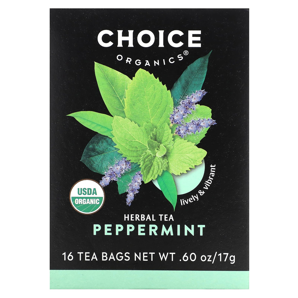 Choice Organics, травяной чай, перечная мята, без кофеина, 16 чайных пакетиков, 17 г (0,60 унции)