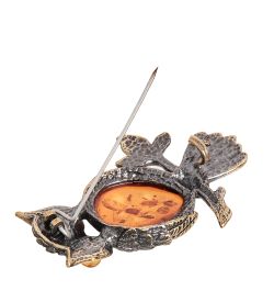 AM-2393 Брошь «Сова на веточке» (латунь, янтарь)