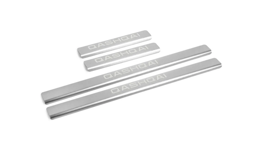 Накладки на пороги AutoMax для Nissan Qashqai II поколение Европа 2014-2015/Qashqai II поколение рестайлинг 2019-н.в., нерж. сталь, с надписью, 4 шт., AMNIQAS01