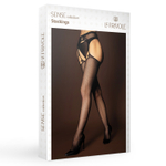 Чулки Le Frivole в сетку с узором кредо и поясом черные S/XL