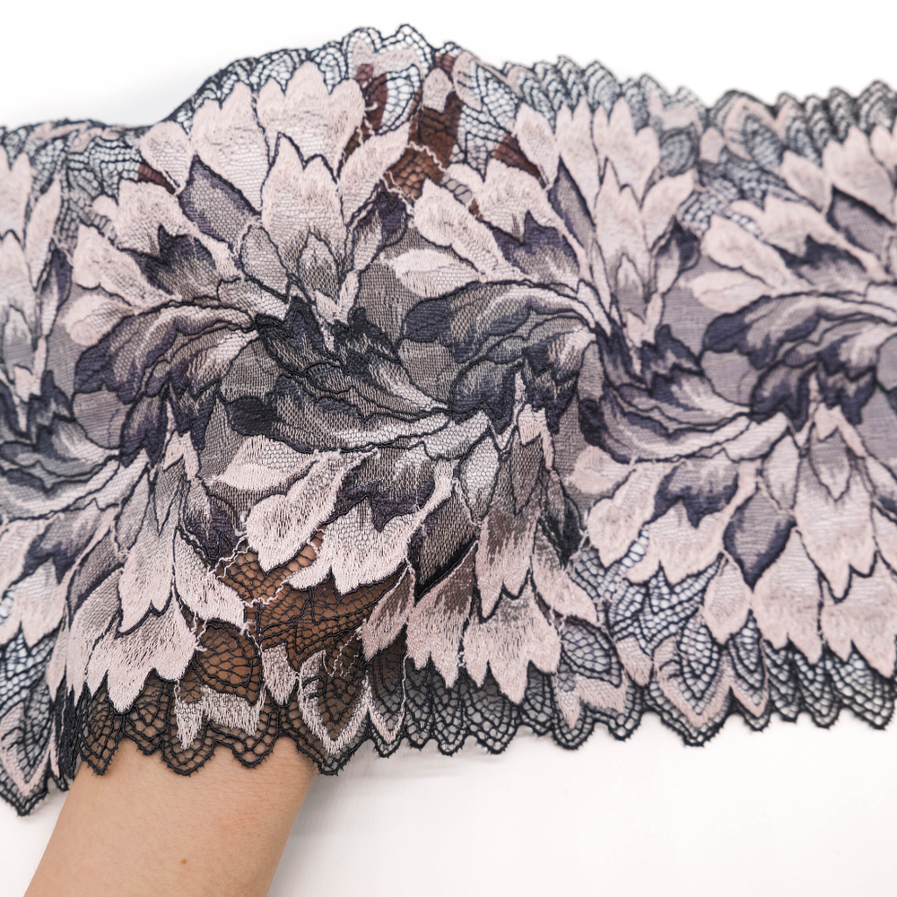 Кружево эластичное ПУДРА/СЕРЫЙ, 19см, Китай