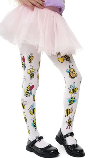 Белые детские колготки с принтом в виде пчелок (Размер: 116-138) (Цвет: белый)