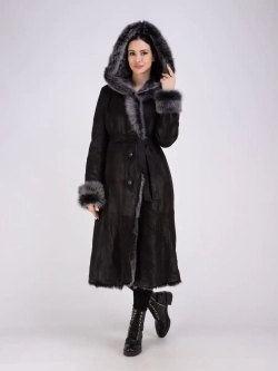 Дубленка зимняя натуральная с капюшоном длинная и теплая