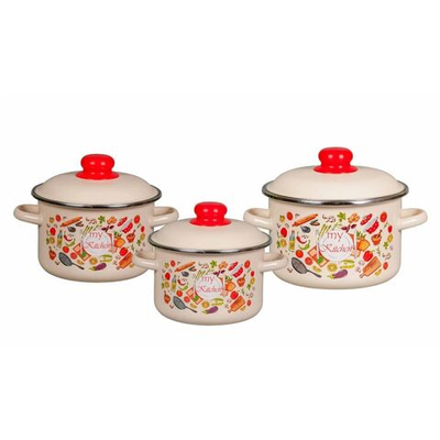 Набор эмалированной посуды 6 пр, кастрюли 2,3,4 л, СтальЭмаль, Моя кухня, 1KB021M, сл кость