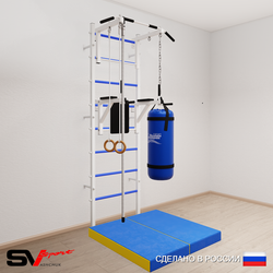 Шведская стенка Sv Sport усиленная 6746 (Турник стандарт/Брусья/Канат/Кольца/Цепь/Мешок 22кг/Мат 1м)