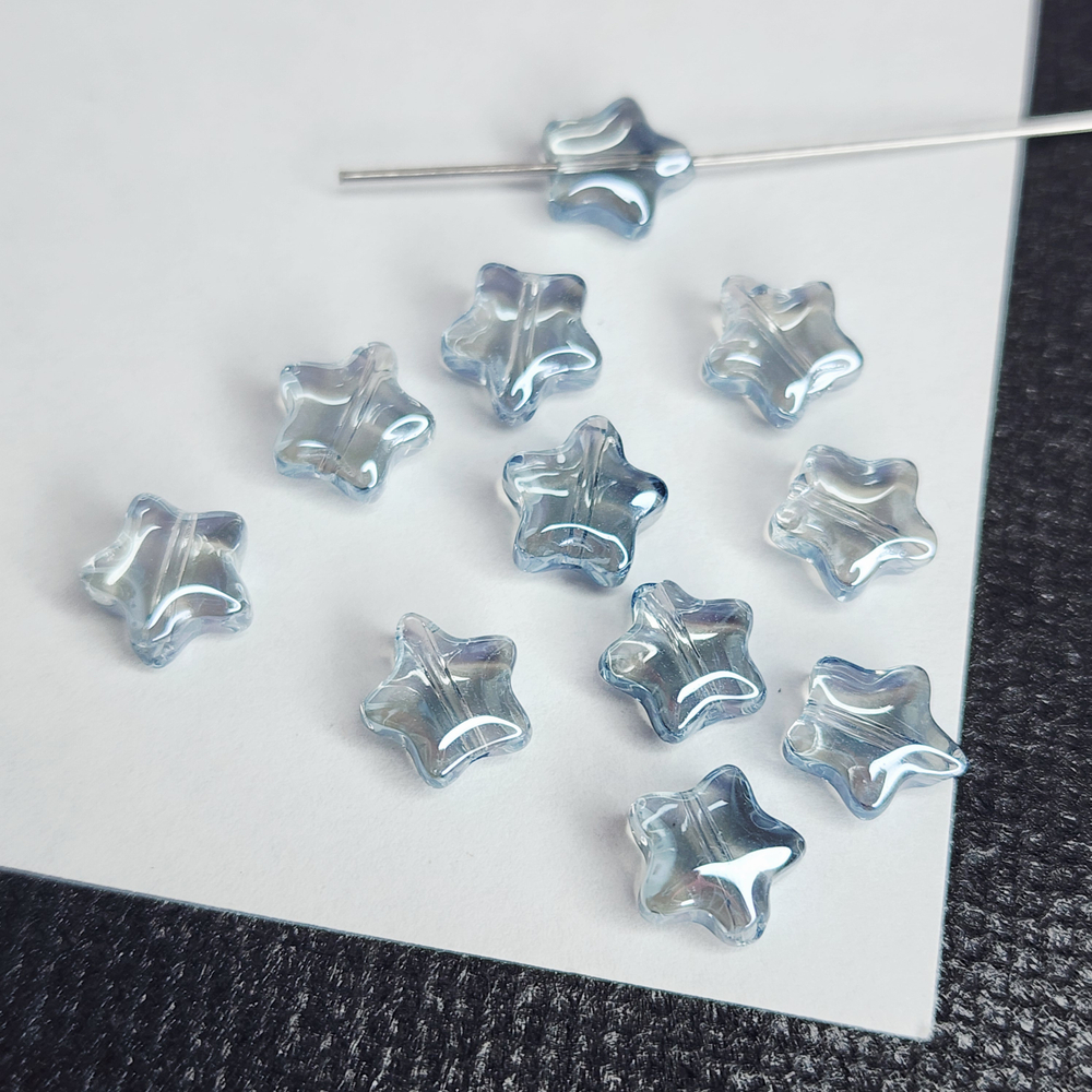 Звёздочки, стеклянные бусины, дымчато - голубой, р-р 8 мм, штучно