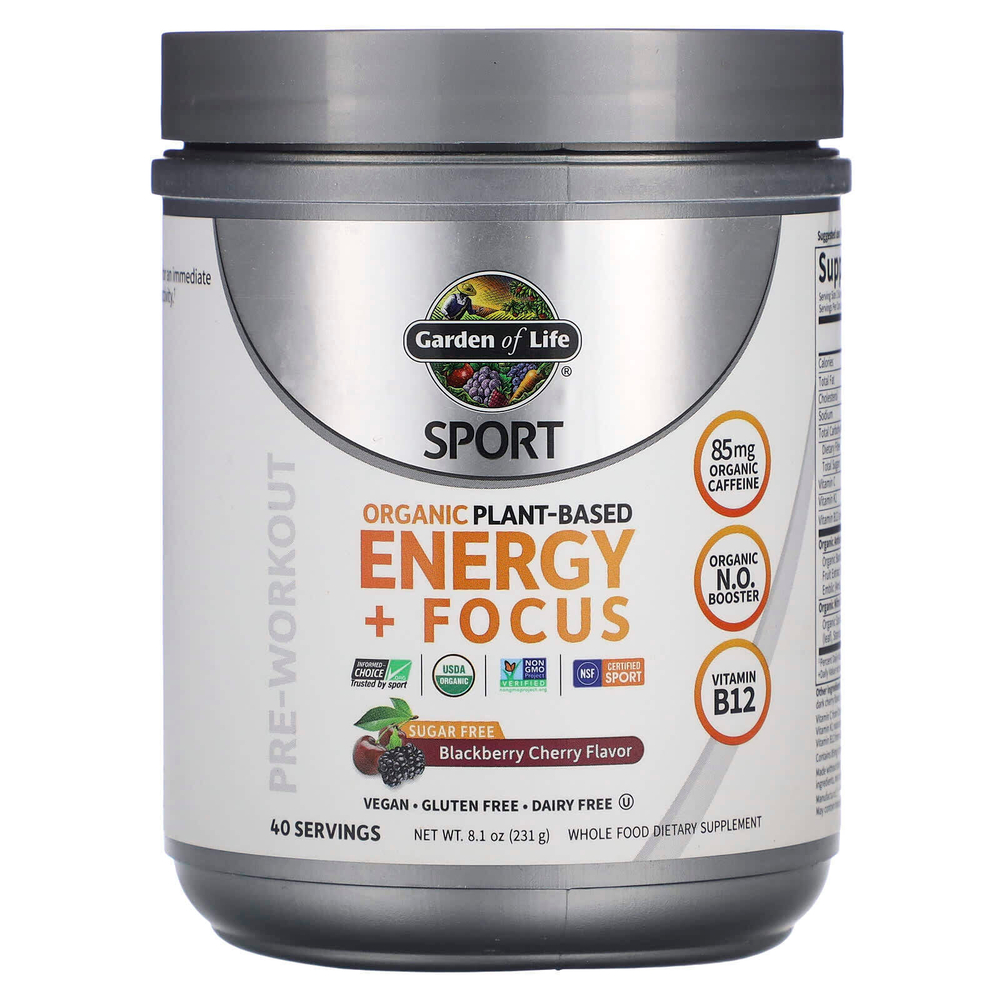 Garden of Life, Sport, Органическая растительная энергия + Focus, перед тренировкой, ежевика и вишня, 8,1 унции (231 г)