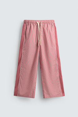 ZARA БРЮКИ В ПОЛОСКУ С КОНТРАСТНЫМИ ЛАМПАСАМИ, КРАСНЫЙ