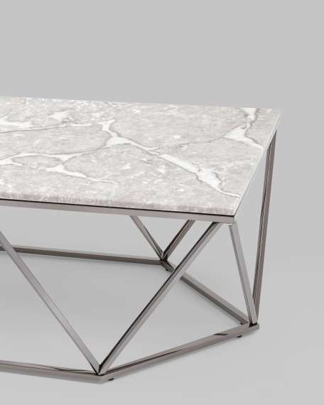 Журнальный столик Авалон 122*66 серый мрамор сталь темный хром