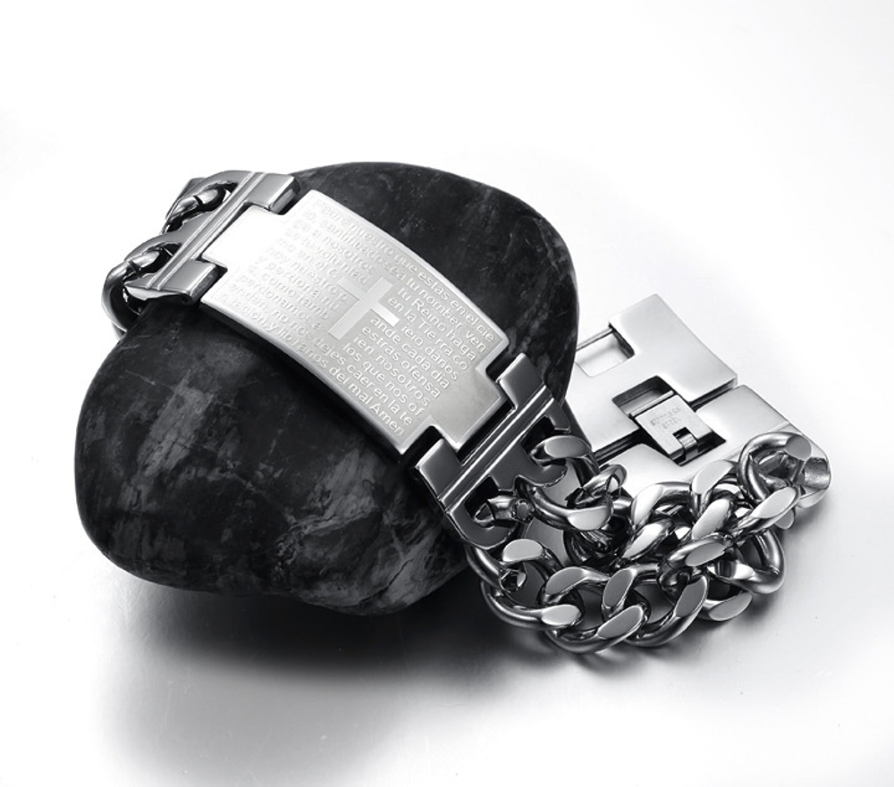 Массивный браслет мужской с молитвой Steelman mn00111