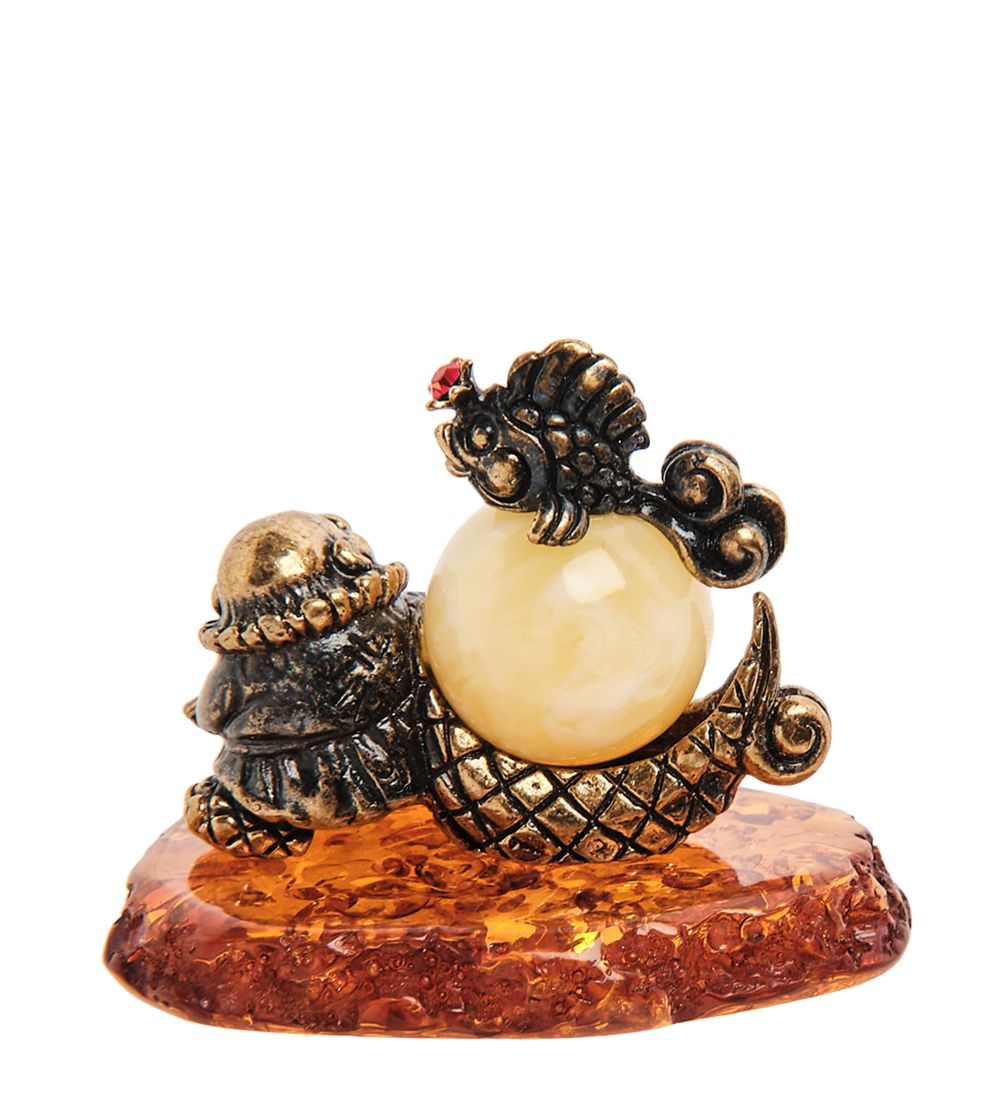 Народные промыслы AM-3187 Фигурка «Старик и золотая рыбка» (латунь, янтарь)