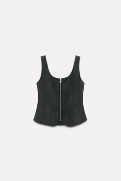 ZARA ТОП ИЗ МЯГКОЙ ТКАНИ С ЗАСТЕЖКОЙ-МОЛНИЕЙ, ТЕМНО-СЕРЫЙ