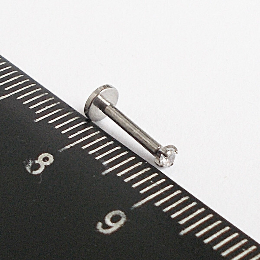 Лабрет 8 мм для пирсинга губы с кристаллом 2 мм. Медицинская сталь.