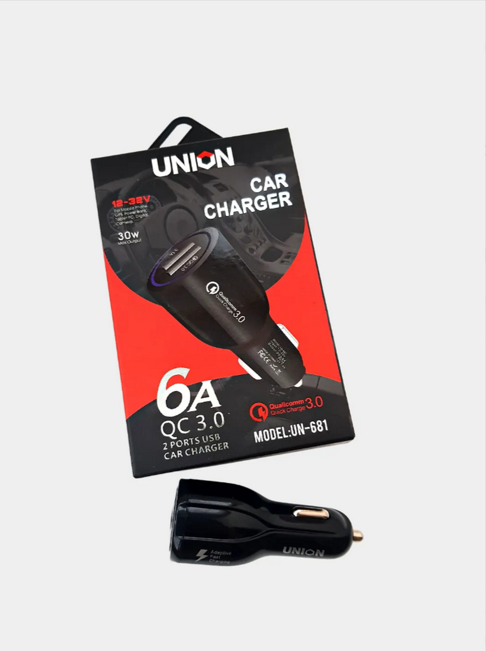 Автомобильное зарядное уст-во USB 2USB/QC3.0-6A Union UN-681