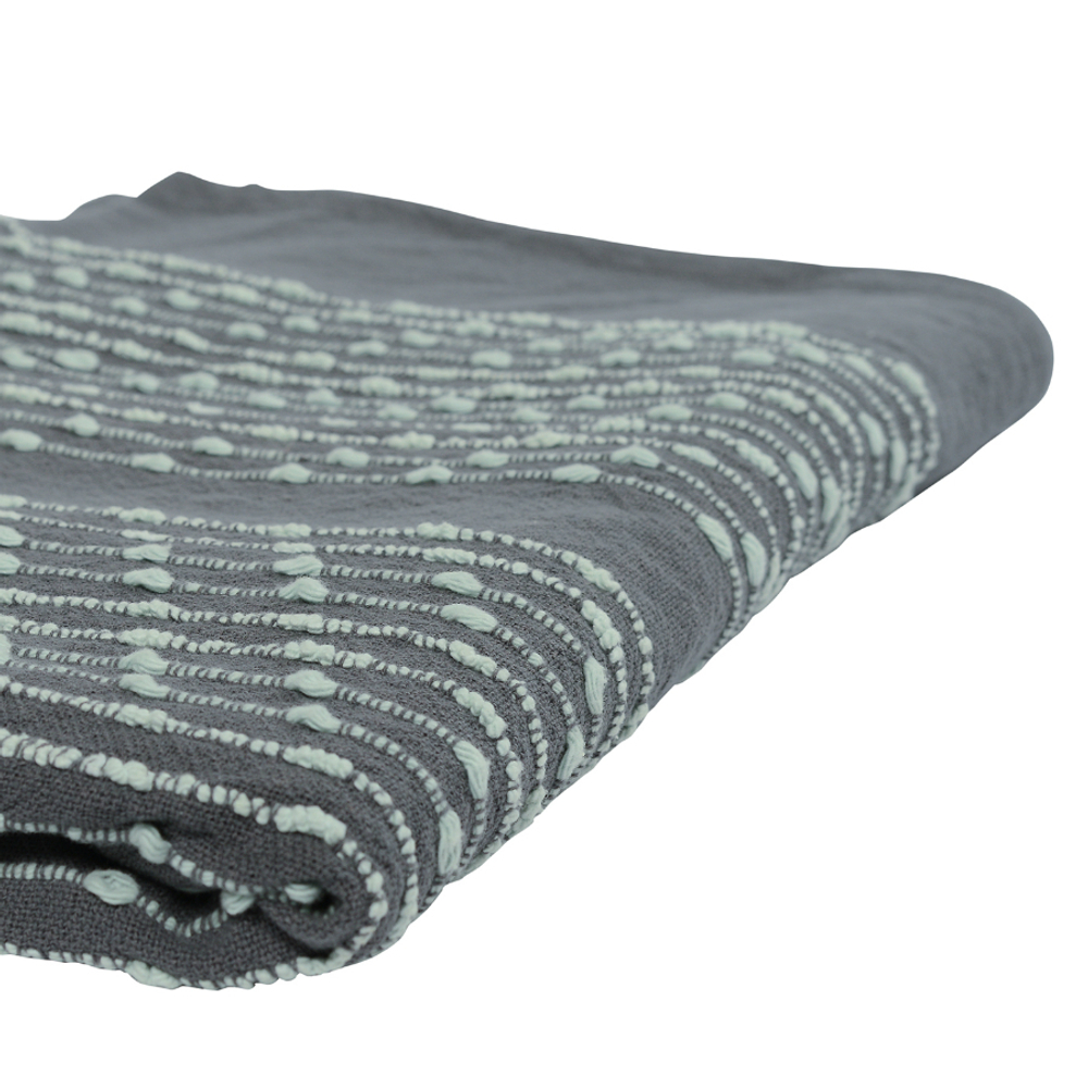 Покрывало хлопковое 230х250 Tkano Ethnic серое с декоративной строчкой