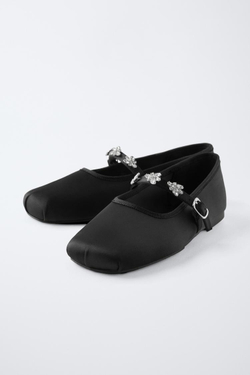 ZARA БАЛЕТКИ СО СТРАЗАМИ, ЧЕРНЫЙ