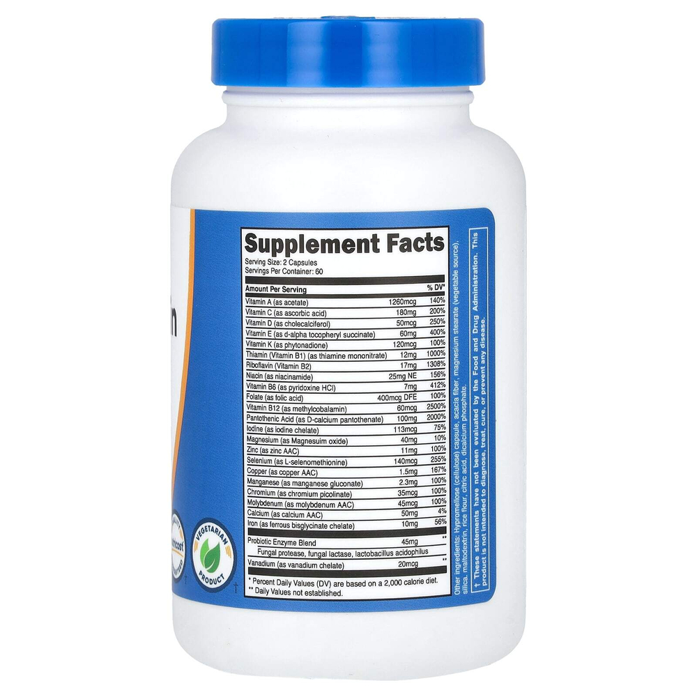 Nutricost, мультивитамины, пробиотики, 22 витамина и минерала, 120 капсул