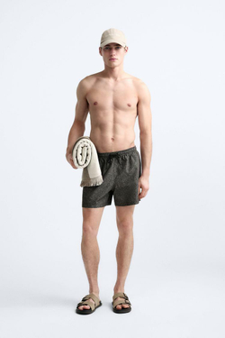 ZARA ПЛАВКИ С ЦВЕТОЧНЫМ ПРИНТОМ, СЕРОВАТО-КОРИЧНЕВЫЙ