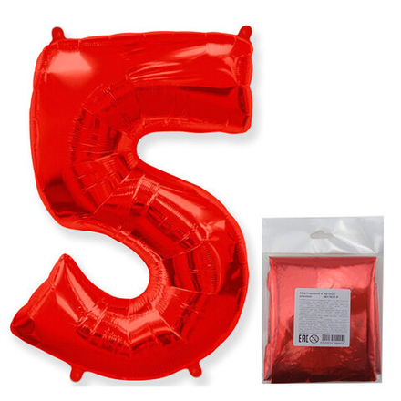F 40"/102 см, Цифра Красный "5", 1 шт. (в упаковке)