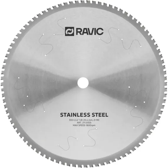 Диск пильный TCT по нержавеющей стали Ravic, 355×25,4 мм, Z=90, арт. 211.0355