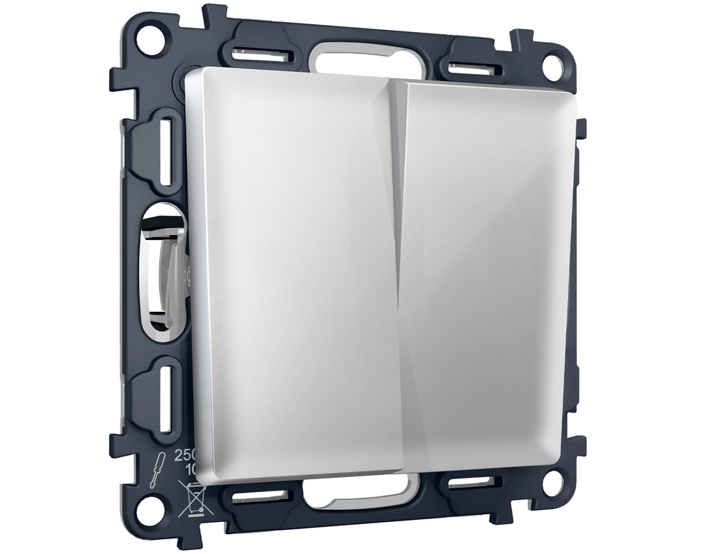 MA403050 Комплект механизма 2-кл выключателя с самовозвратом ALFA Серебро глянец QUANT (AP4030, VM129)