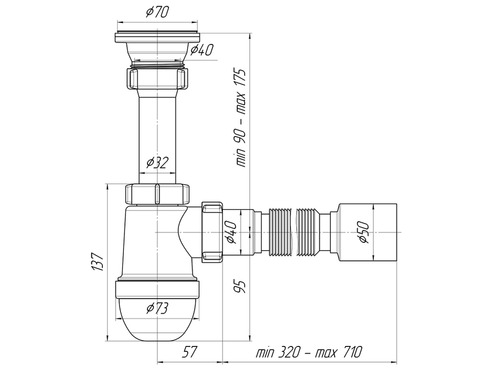 Сифон АНИ Пласт ANI С0110 1.1/2"*50 с гофротрубой