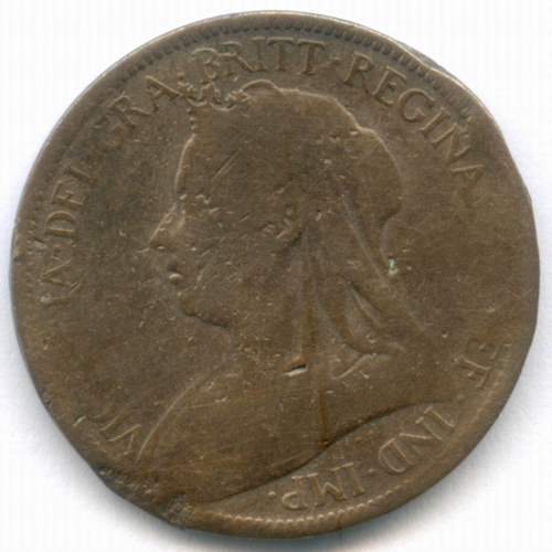 1/2 пенни 1899 год. Великобритания. Виктория. Бронза, диаметр 25,5 мм. G