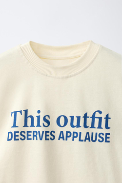 ZARA ФУТБОЛКА С НАДПИСЬЮ И РЮШАМИ, ВАНИЛЬНЫЙ