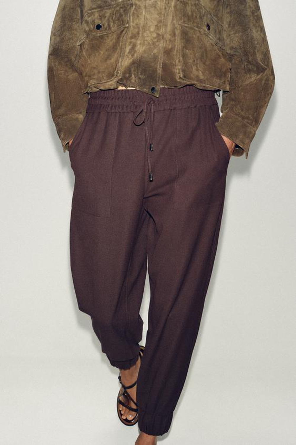 ZARA БРЮКИ С МАНЖЕТАМИ, БУРГУНДИ