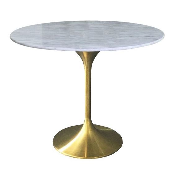 Стол Tulip Marble Brass, Ø80 см, белый мрамор на золотой ножке
