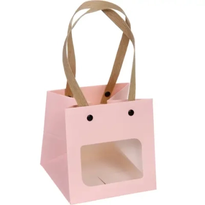 Пакет для цветов и подарков «Подарок» 12*12*12 см, розовый