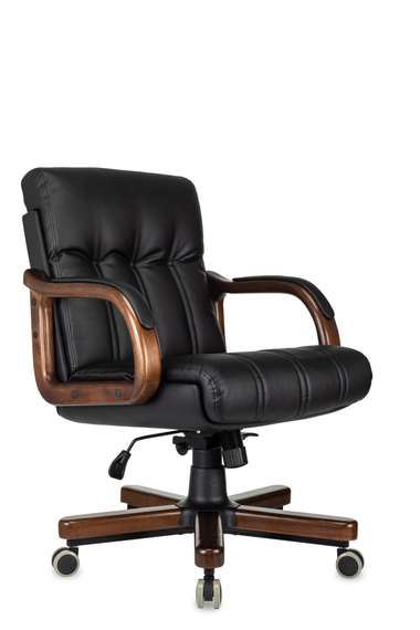 Кресло руководителя Бюрократ T-9932W-LOW-Eco черный эко.кожа низк.спин. крестов. металл/дерево