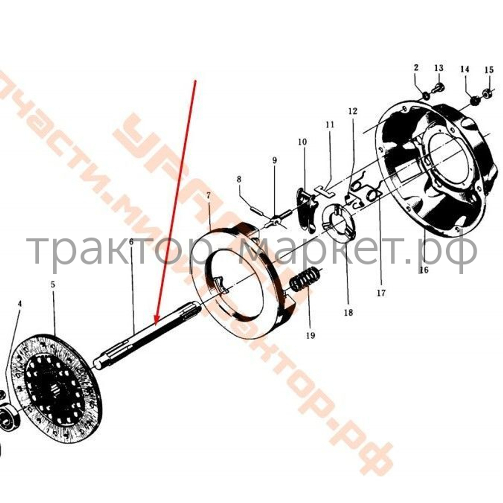 Вал корзины (муфты) сцепления Z-6/6 L=375 мм; шлиц 6мм Уралец/ Синтай 180,220
