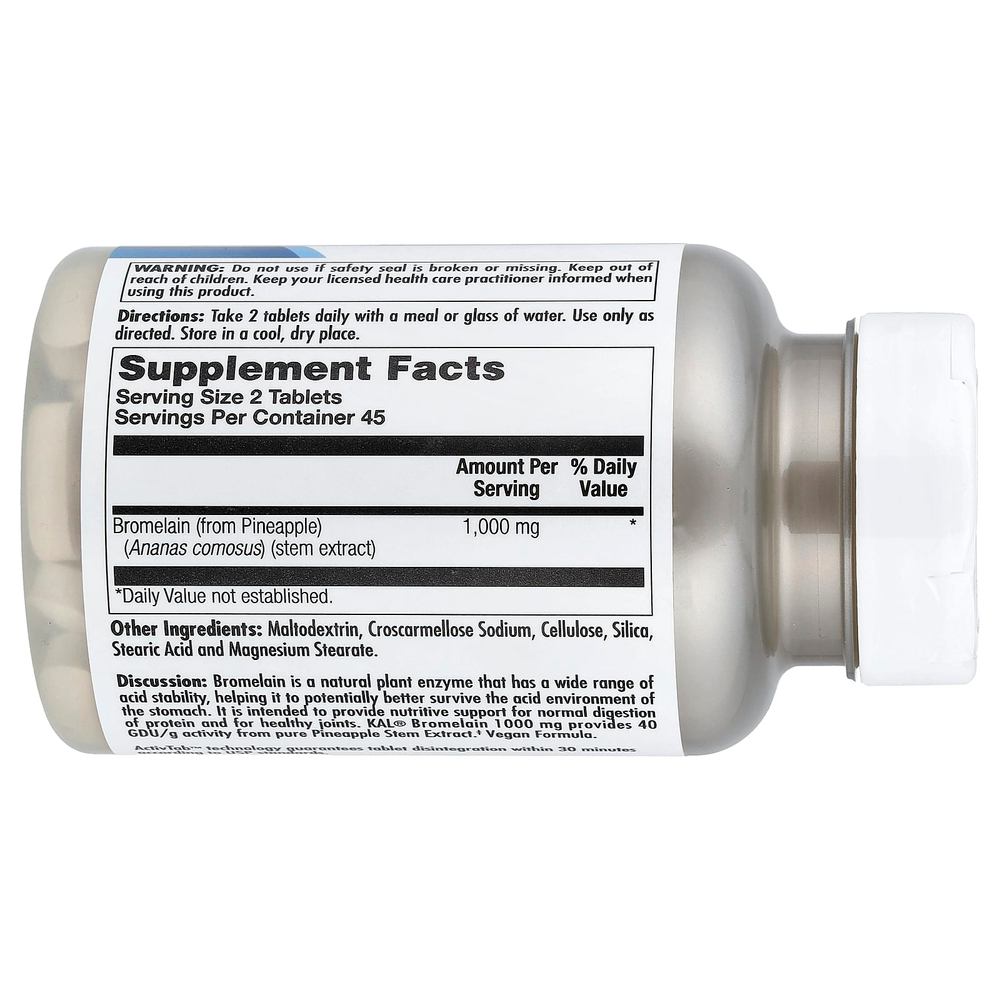 KAL, бромелаин, 90 таблеток (500 мг в 1 таблетке)