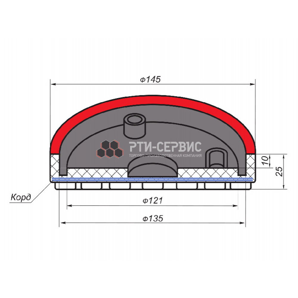 Резиновая накладка (РТИ-СЕРВИС 1009К) для подъемников "Ravaglioli" (max), кордированная