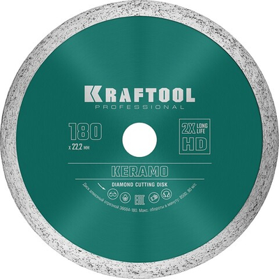 KRAFTOOL Keramo, 180 мм, (22.2 мм, 10 х 2.6 мм), сегментированный алмазный диск (36684-180)