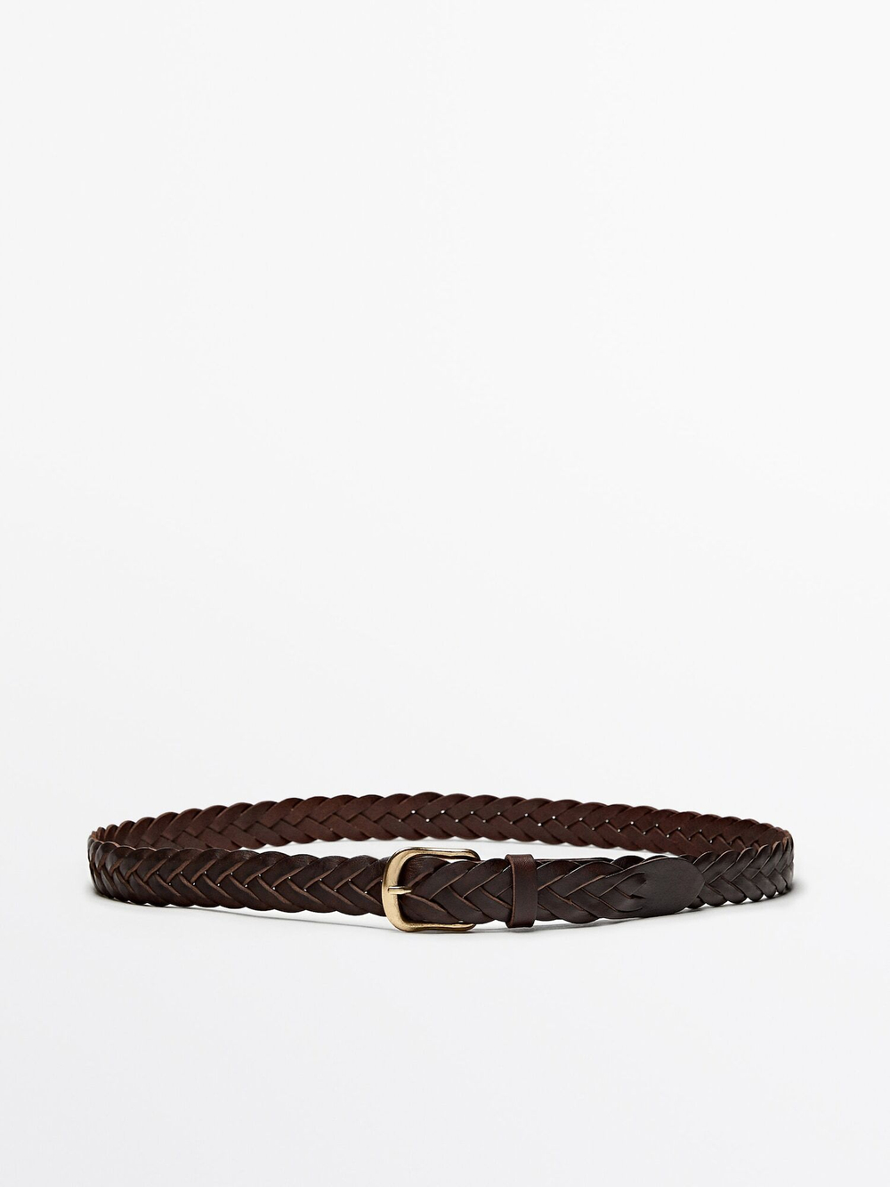 Massimo Dutti Плетеный ремень из кожи, коричневый