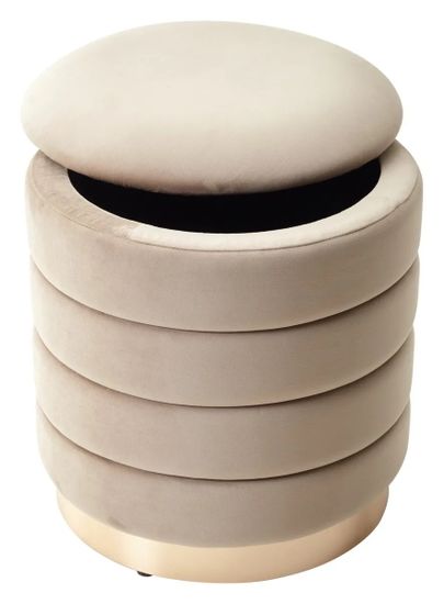 Пуф для гостиной ФРЕД бежевый #5, велюр / золотой каркас