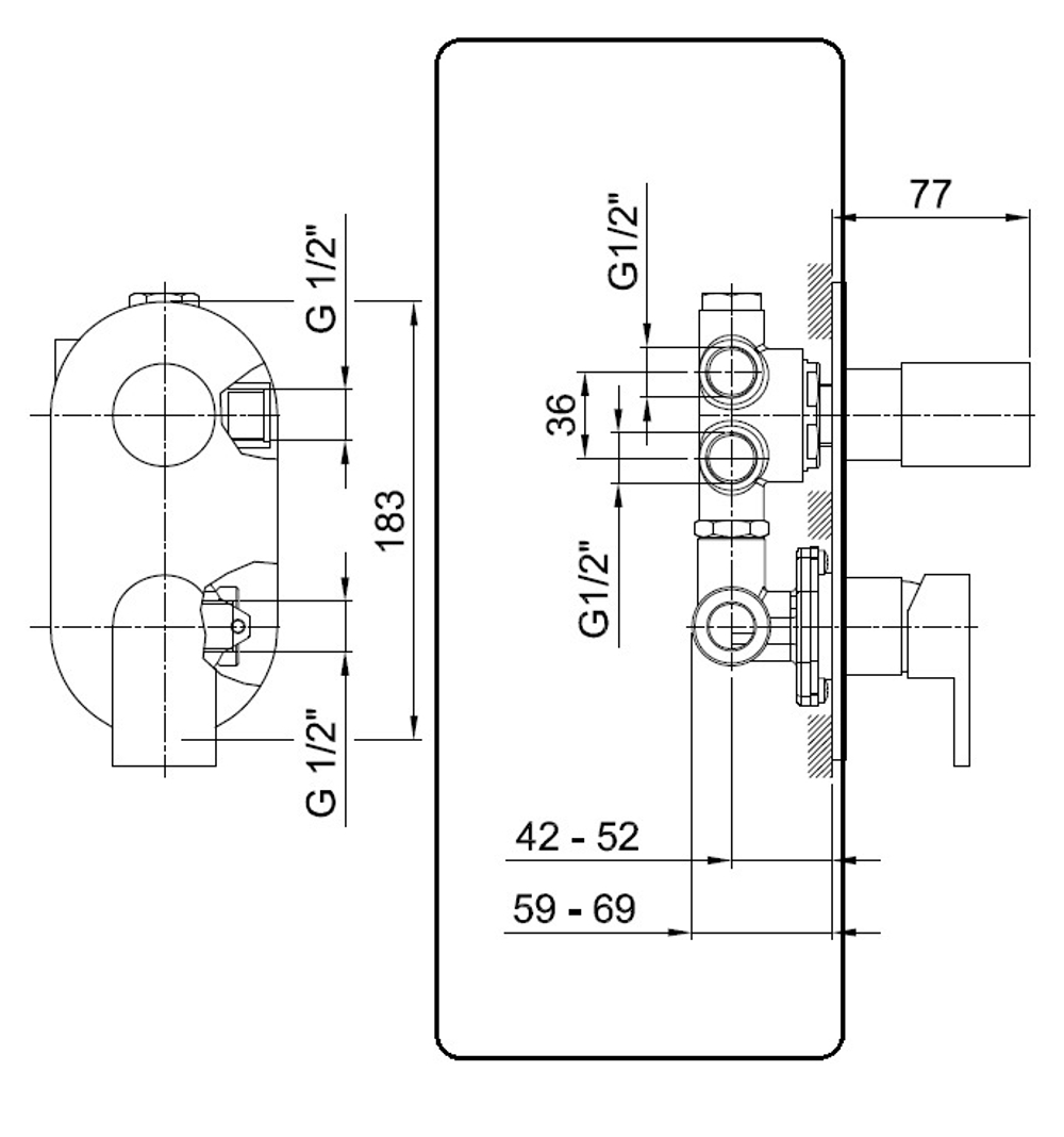 Fantini Встраиваемая часть смесителя для ванны/душа (с дивертером на 3 положения), хром 19 02 3387A
