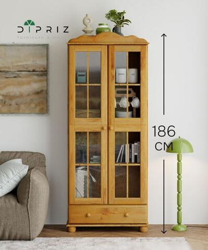 Шкаф витрина Бритта двухдверная стеклянная, бейц