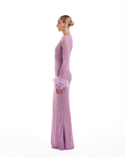 Платье PERSIMMON ЛИЛОВЫЙ вяз. с перьями на рукавах