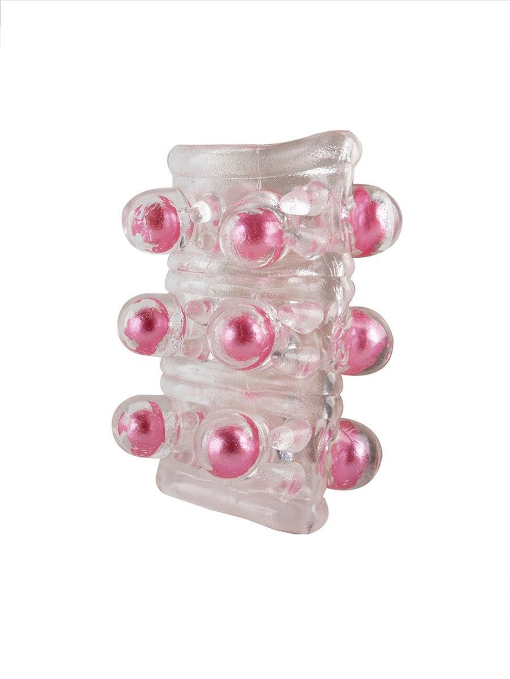 Прозрачная сквозная насадка на пенис с цветными шариками (Цвет: прозрачный)