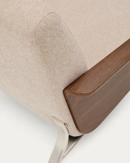 Двухместный диван Amsen, светло-коричневый с подлокотниками из шпона ореха