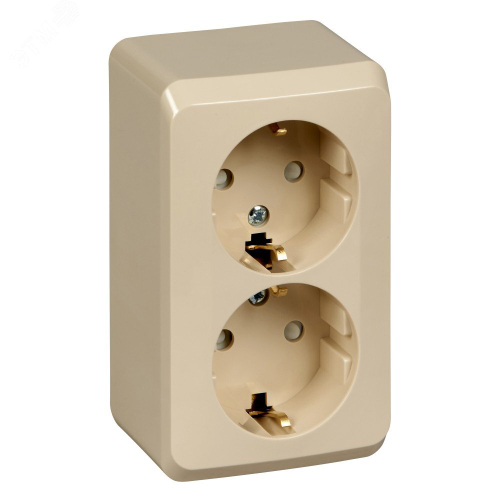 ЭТЮД Розетка двойная наружная с заземлением со шторками бежевая PA16-008K Systeme Electric