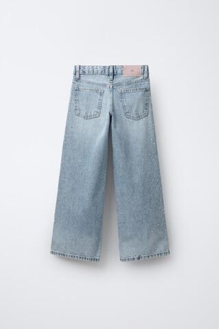 ZARA ДЖИНСЫ WIDE LEG СО СТРАЗАМИ, СИНИЙ