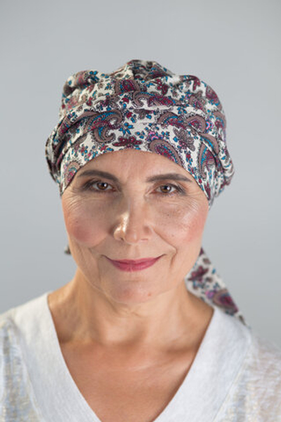Тюрбан Эмма Лен, шапочка с лентами, сиреневый пейсли