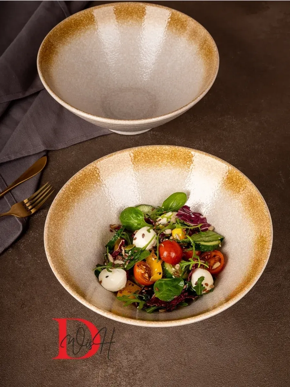 Набор посуды 4 тарелки глубокие фарфор салатник 23,5 см