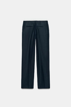 ZARA БРЮКИ ПРЯМОГО КРОЯ ИЗ ЛЬНА С КОНТРАСТНЫМ ПОЯСОМ, МОРСКОЙ СИНИЙ