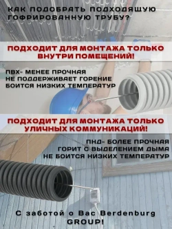 Труба гофрированная ПНД 20 мм гибкая легкая с зондом легкая 100 метров с протяжкой для прокладки кабеля и электропроводки