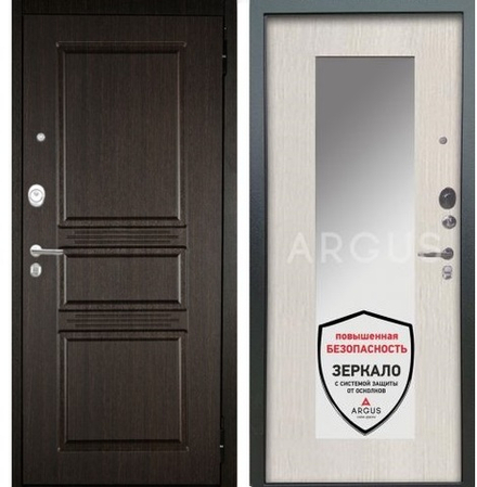 Входная сейф-дверь с зеркалом Аргус Люкс 3К 2П Сабина Венге /  Милли ларче светлый